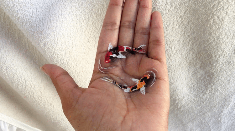 Painting of two fishes on a hand
